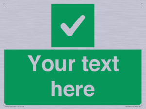 Custom green background, green square with tick sign